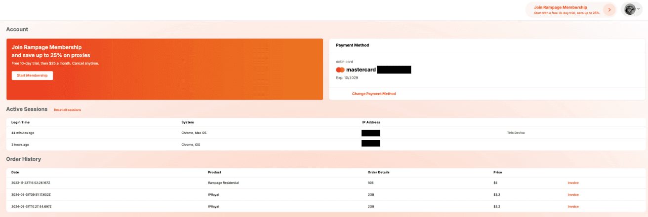Account settings management